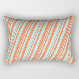 [ Thumbnail: Coral & Turquoise Colored Lined Pattern Rectangular Pillow ]
