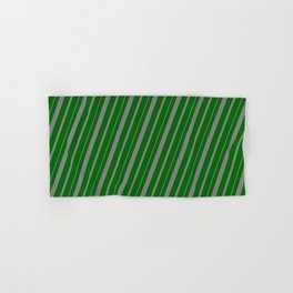 [ Thumbnail: Dark Green and Gray Colored Lined Pattern Hand & Bath Towel ]