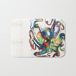 Colorful Octopus Art by Sharon Cummings Bath Mat