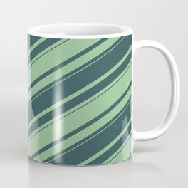 [ Thumbnail: Dark Sea Green and Dark Slate Gray Colored Lines Pattern Coffee Mug ]