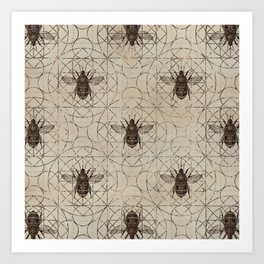 Bumble Bee  on sacred geometry pattern Art Print