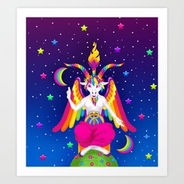 1997 Neon Rainbow Baphomet Kunstdrucke | Eliphaslevi, Witch, Goat, Lucifer, Rainbow, Neon, Occult, Unicorn, Stars, Digital 