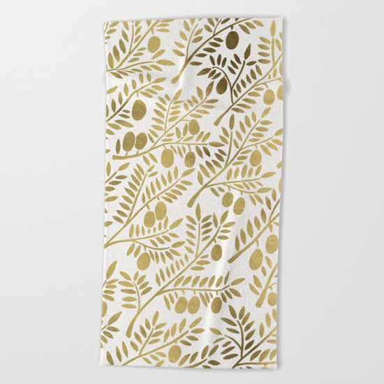 Gold Olive Branches Beach Towel