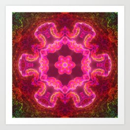 Psychedelic Kaleidoscope Flower Pink Red and Green Art Print