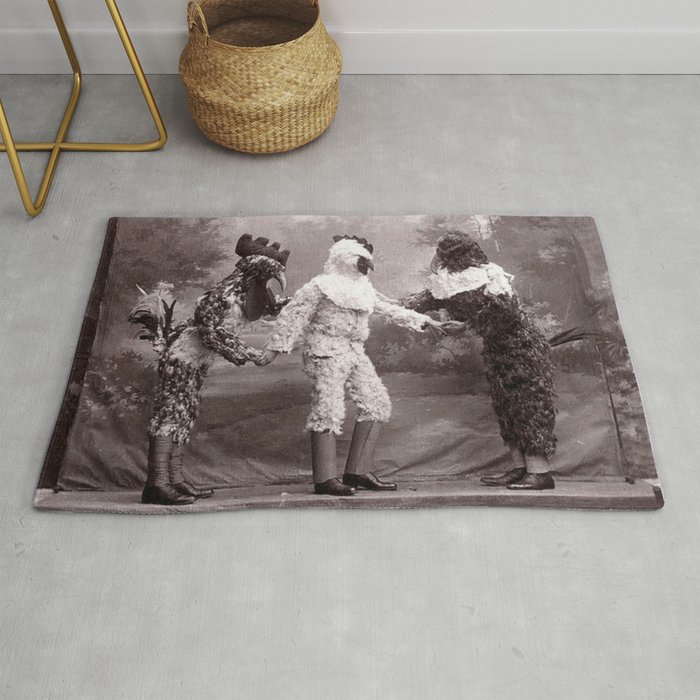 The Chicken Man That Came to Dinner Last Night black and white photograph Rug