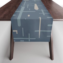 Mid-Century Modern Kinetikos Pattern Deep Neutral Blue Gray Taupe Table Runner