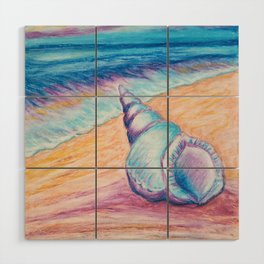 Pastel seashell on the beach Wood Wall Art