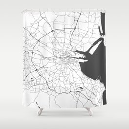 White on Grey Dublin Street Map Shower Curtain