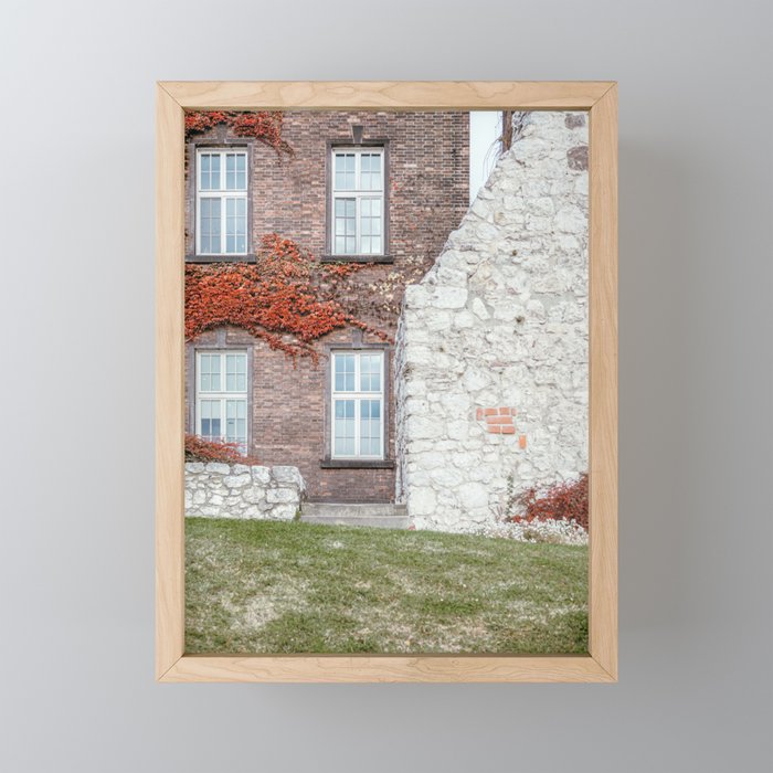 White Stone Red Brick Wall | Wawel Royal Castle Courtyard Krakow Poland Framed Mini Art Print