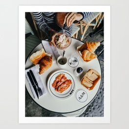 Parisian lunch in a cafe/terrace in Paris during the spring, France | Street view in Paris | Croissa Art Print