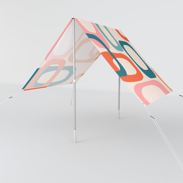 Overlapping Mid Century Modern Shapes in Pinks Oranges and Blue Greens Sun Shade