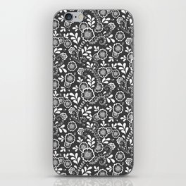 Dark Grey And White Eastern Floral Pattern iPhone Skin