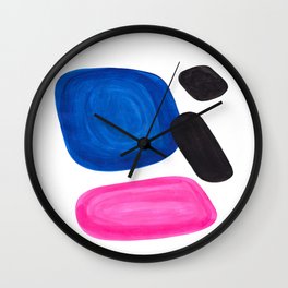 Colorful Minimalist Pop Art Mid Century Modern Style Rose Magenta Phthalo Blue Bubbles Wall Clock