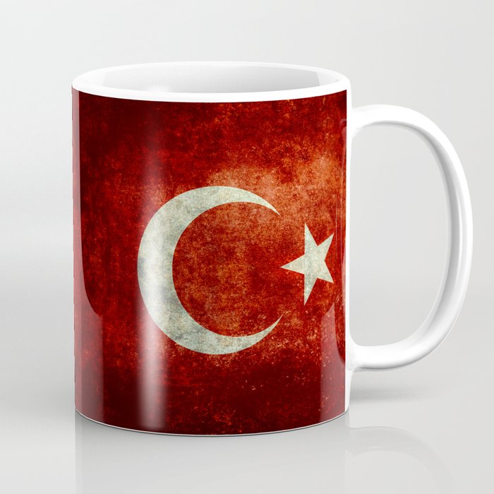 Flag of Turkey, in Grungy Coffee Mug