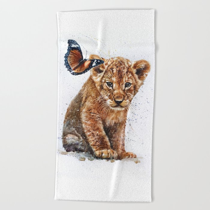 Lion with Butterfly Beach Towel