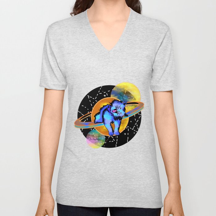 Space Cat V Neck T Shirt