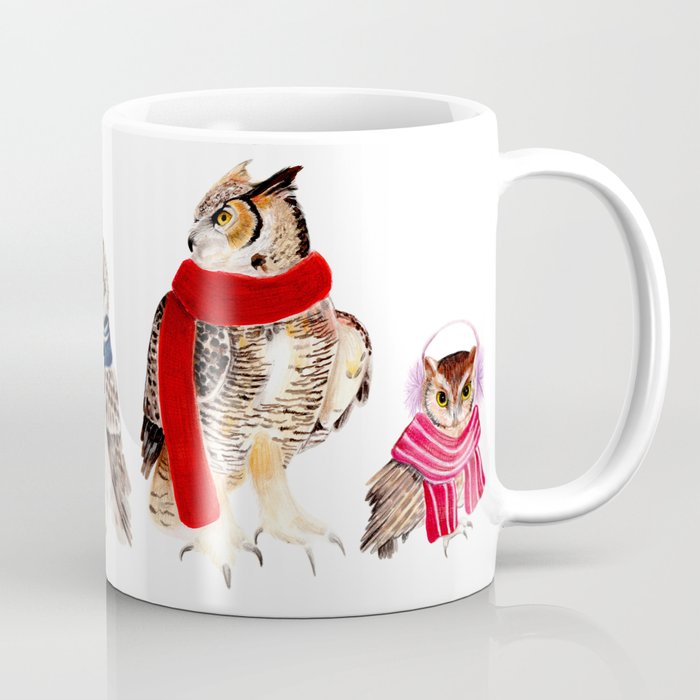 Line of Owls in Scarves Coffee Mug