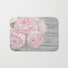 Spring Peace - Pastel Pink and Gray Peony Flower Photo Bath Mat