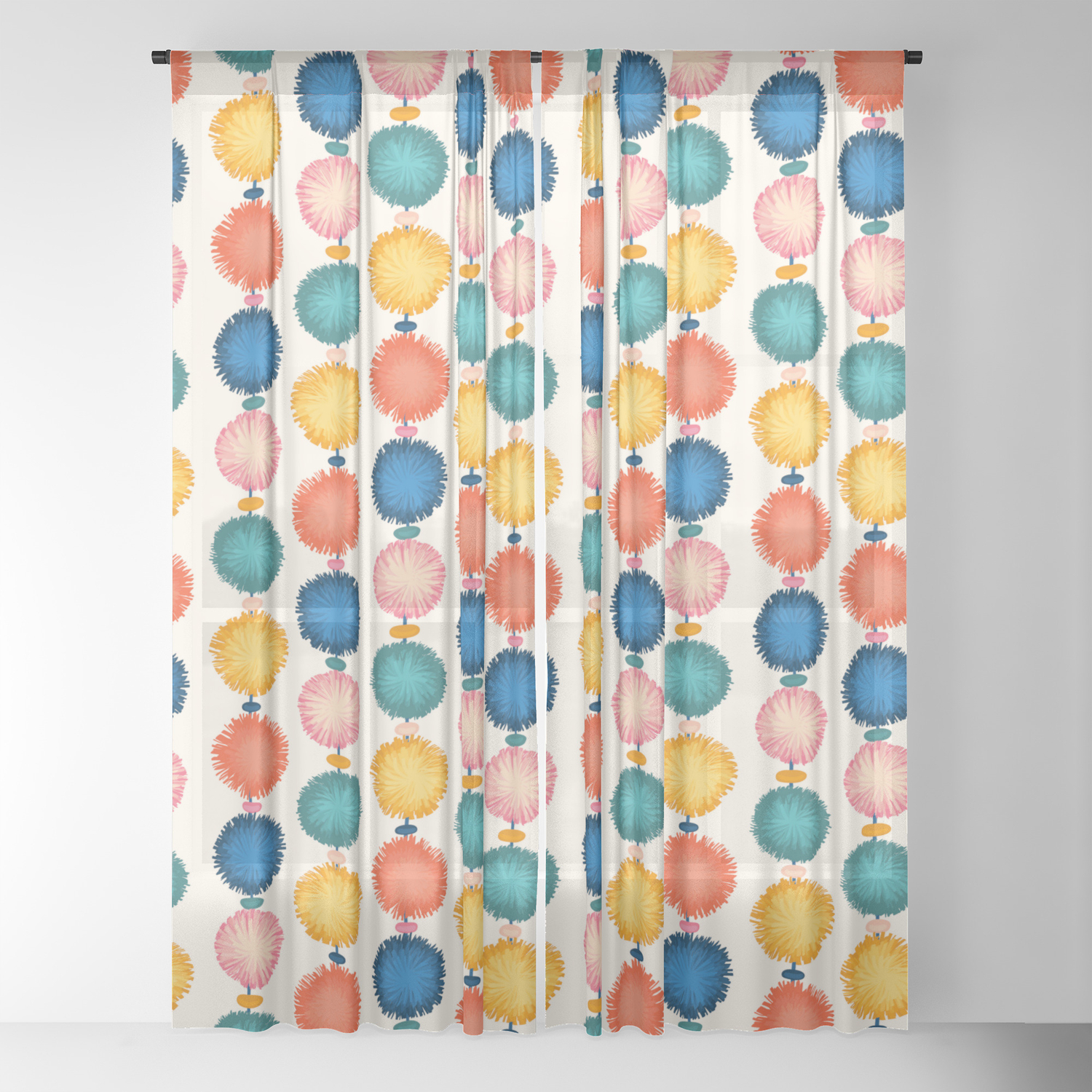 Party Pompoms Decoration Sheer Curtain By Sandrahutter Society6