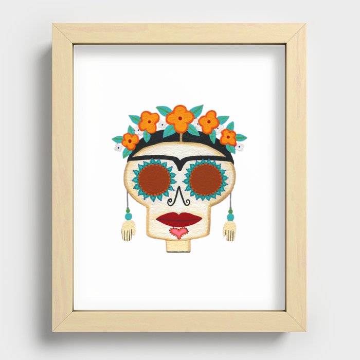Frida Skelly with Earrings Recessed Framed Print