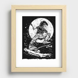 Skateboard Skeleton in The Night Recessed Framed Print