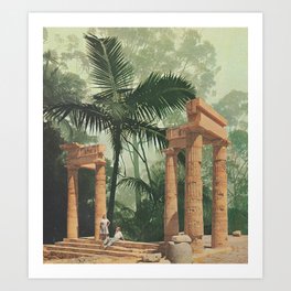 Jungle Ruins Art Print | History, Surreal, Hidden, Columns, Vintage, Ancient, Ruins, Nature, Handmade, Paper 