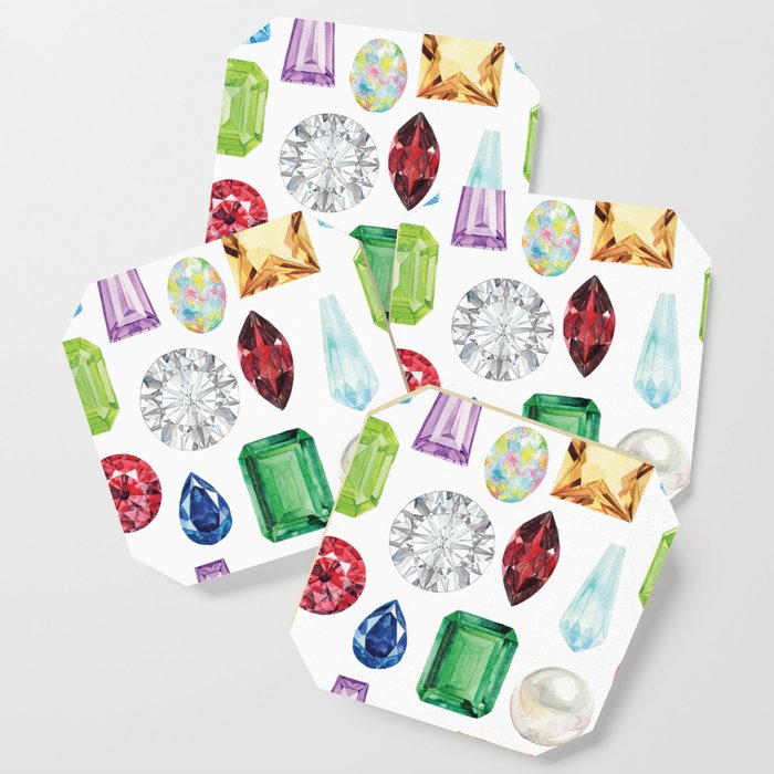 Watercolor Birthstone Gems Pattern Coaster