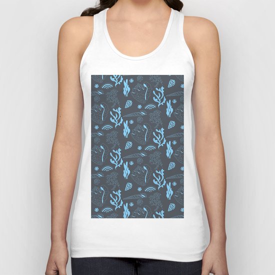 Tropical underwater life pattern in blue Unisex Tank Top