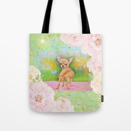 Chihuahua in the rose garden Tote Bag