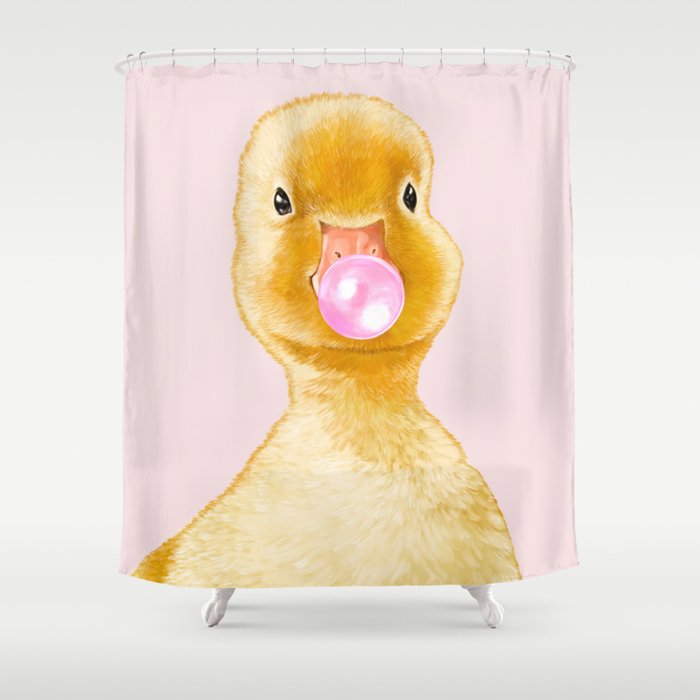 Yellow Duckling Playing Bubble Gum Shower Curtain