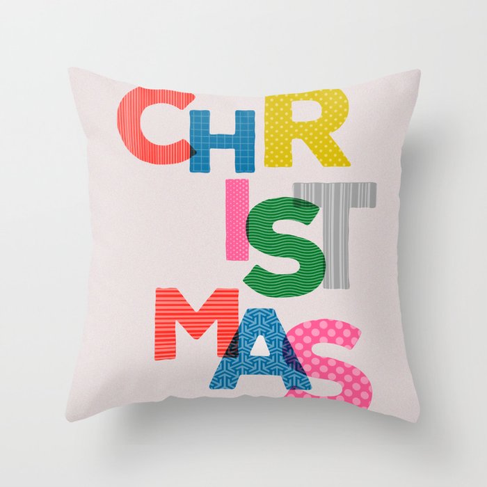 Christmas colorful typography Throw Pillow