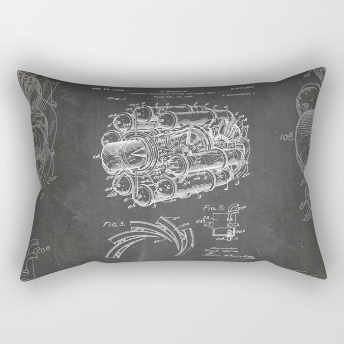 Airplane Jet Engine Patent - Airline Engine Art - Black Chalkboard Rectangular Pillow