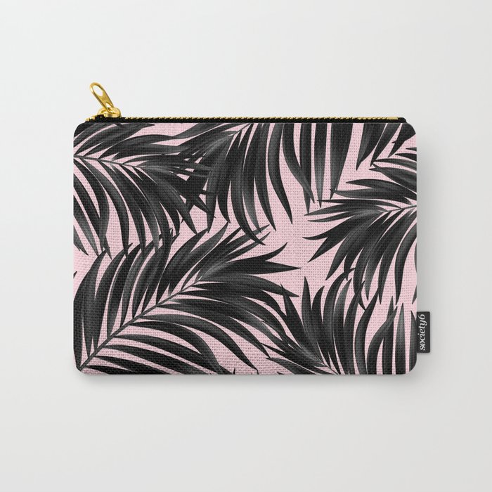 Palm Tree Fronds Black on Pink Hawaii Tropical Graphic Design Carry-All Pouch