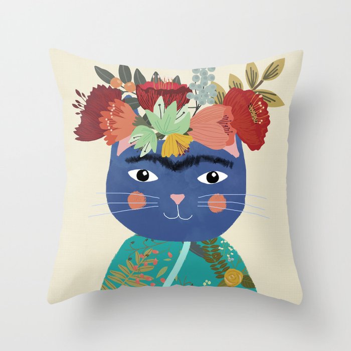 Frida Cat Throw Pillow