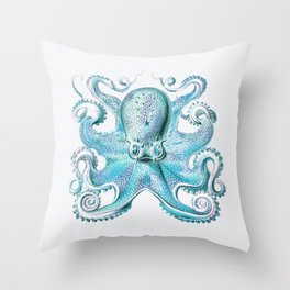 Vintage marine octopus - blue teal Throw Pillow