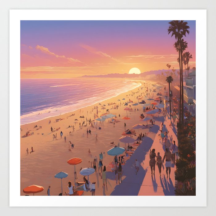 Sunset Symphony: Santa Monica Shoreline Art Print