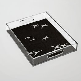 Flying Birds Vintage Japanese Black White Print Acrylic Tray