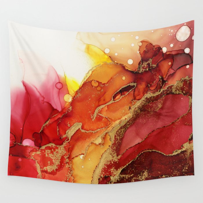 Golden Flame Abstract Ink - Part 1 Wall Tapestry