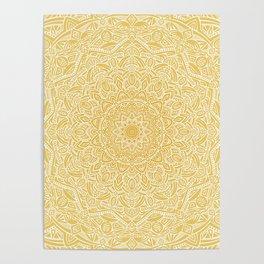 Most Detailed Mandala! Yellow Golden Color Intricate Detail Ethnic Mandalas Zentangle Maze Pattern Poster