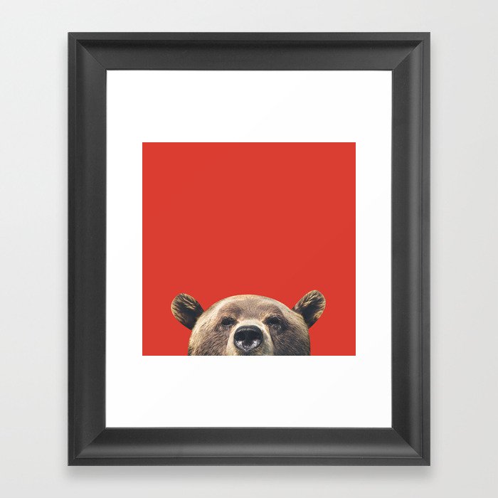 Bear - Red Framed Art Print