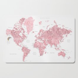 Light pink, muted pink and dusty pink watercolor world map with cities Cutting Board