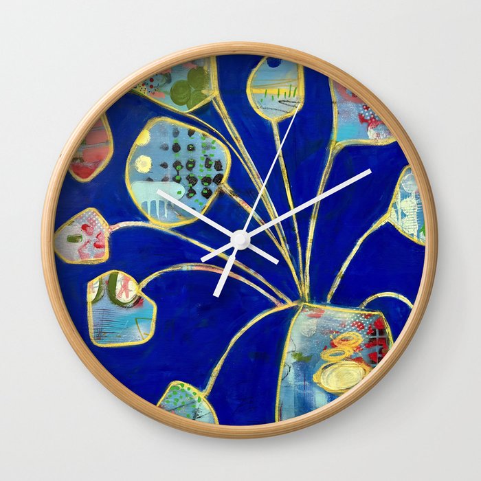 Bright Blue Flower Pot Wall Clock