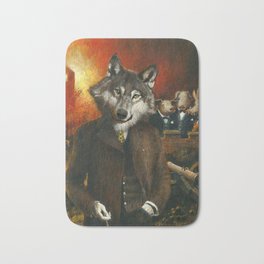 Mr Wolf And The Three Pigs Bath Mat | Quirky, Graywolf, Pigs, Acrylic, Bigbadwolf, Vintage, Funnyanimals, Wolfinclothes, Wolves, Painting 