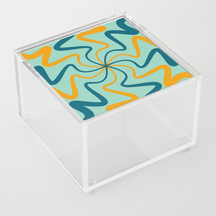 Mid Century Abstract Liquid Lines Pattern - Orange and Skobeloff Acrylic Box
