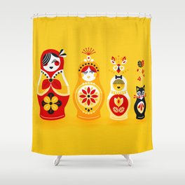 Russian Nesting Dolls – Yellow & Red Shower Curtain
