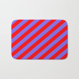[ Thumbnail: Medium Slate Blue & Red Colored Lined Pattern Bath Mat ]