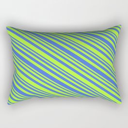 [ Thumbnail: Light Green & Royal Blue Colored Lines/Stripes Pattern Rectangular Pillow ]
