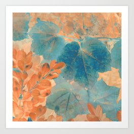Blue and Orange Autumn Leaves Art Print