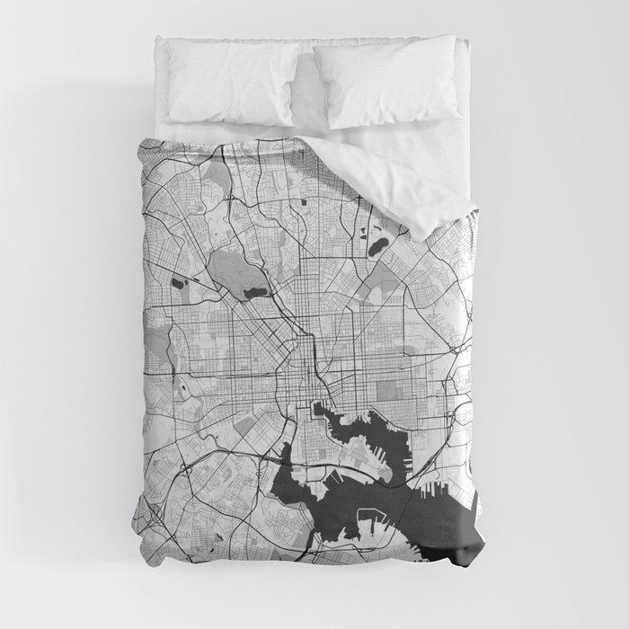 Baltimore Map Gray Duvet Cover