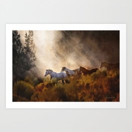 Horses in a Golden Meadow by Georgia M Baker Art Print